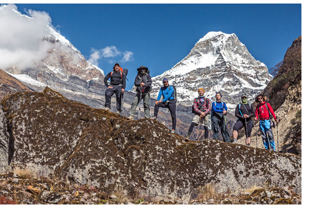 Group of mountain climbers in the Himalayas